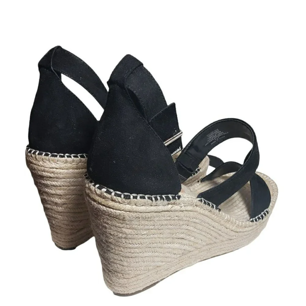 INC Womens Black Open Toe Wedge Ankle Strap Espadrille Platform Sandals Size 9.5